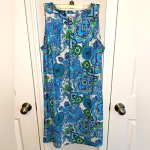 Jude Connally sleeveless‎ shift dress - blue floral medallion - sz Small